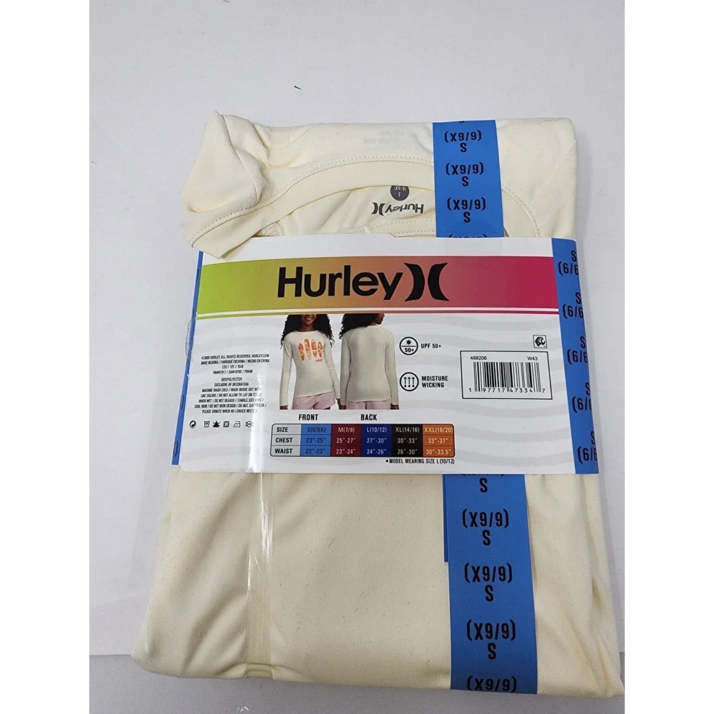 Hurley Girls Long Sleeve UPF Swim Top Cream Polyester Rash Guard Size‎ Small